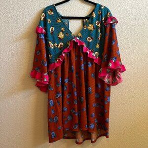 Anthropologie Ruffle Bohemian Mini Dress In Novelty Size Large